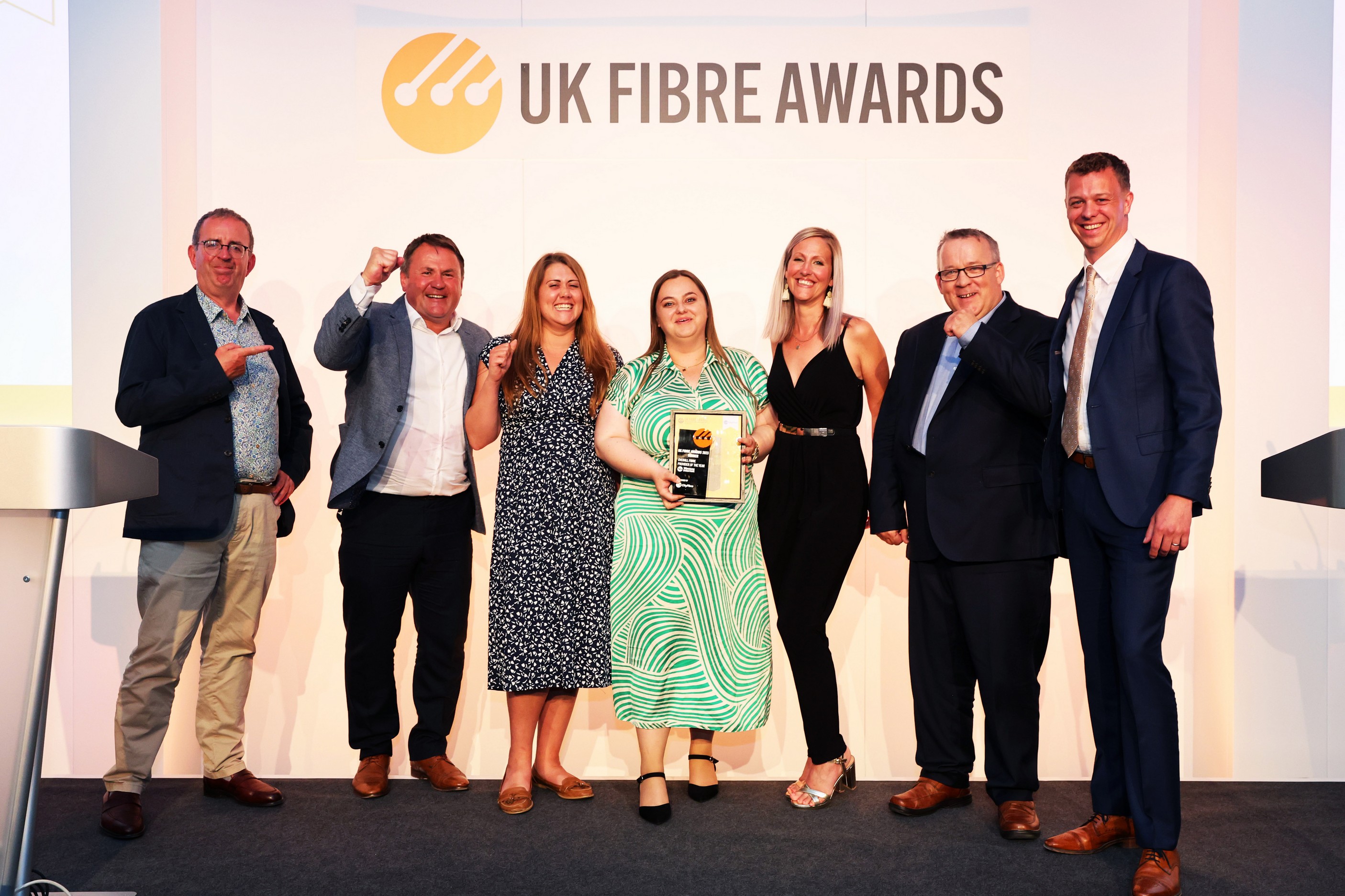 UK Fibre Awards presenters and Wessex Internet team with award