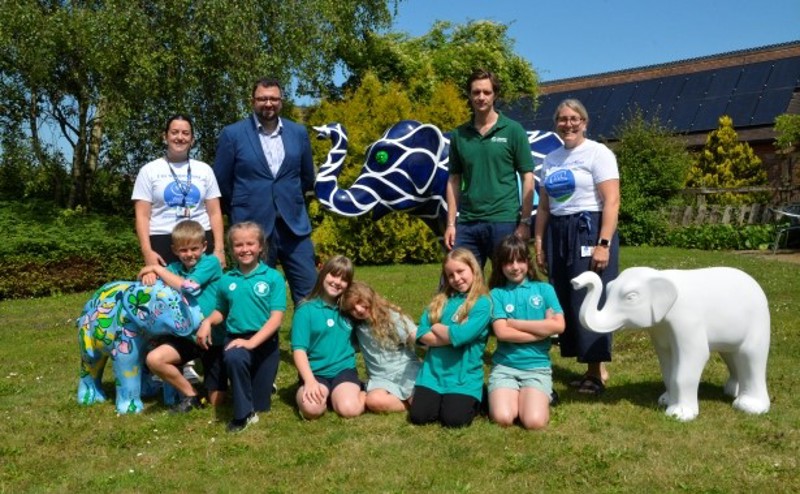 Weldmar Hospicecare, Wessex Internet and school children with elephant sculptures