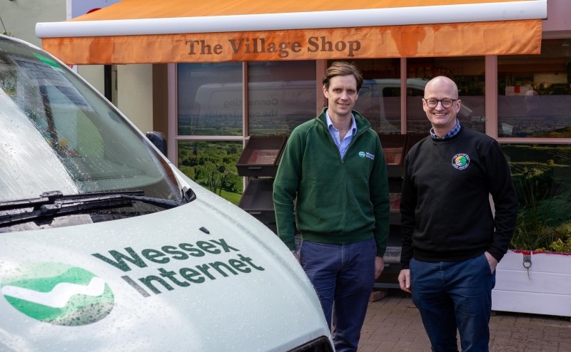 Hector Gibson Fleming and Andrew Stevenson-Hamilton in front of Child Okeford village shop
